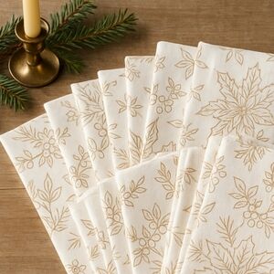 April Cornell Poinsettia Gold Holiday Napkins Set of 8 – Cotton Vintage